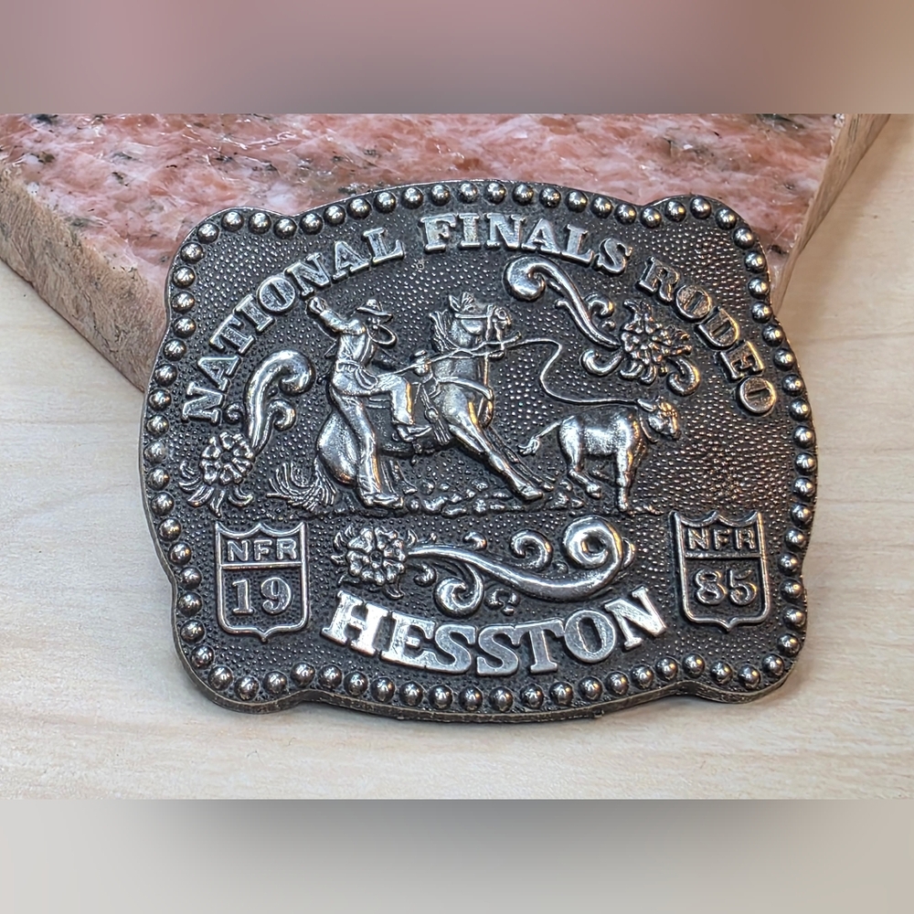 1985 Hesston NFR National Finals Rodeo Calf Roping 3rd Small Edition Belt Buckle